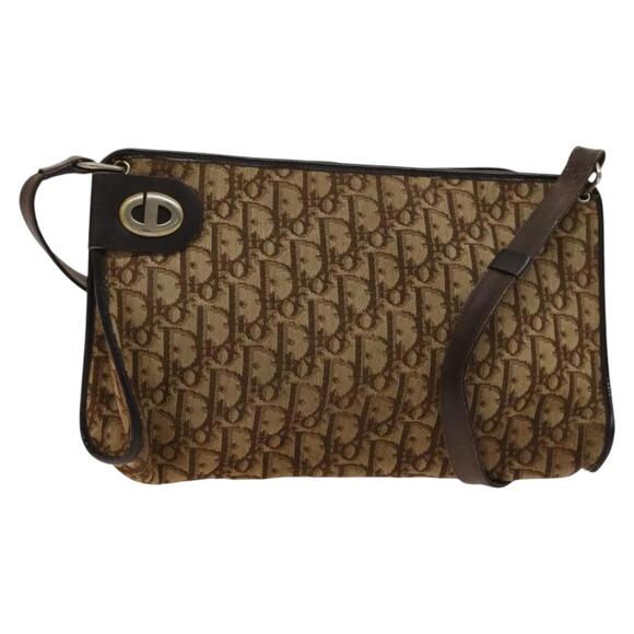 DIOR Trotter Canvas Shoulder Bag Brown Gold - Picture 1 of 12